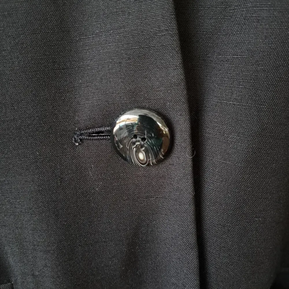 CHRISTIAN DIOR Vintage Black Collarless Blazer Jacket Sz 6 Minimalist Luxury 90s